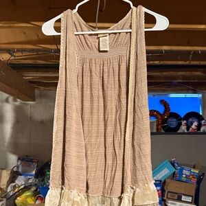 Daytrip Taupe Knit Top with Lace Detail